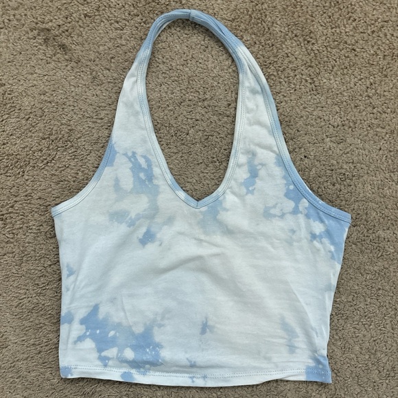 Light Blue and White Halter Cropped Tank Size S - Picture 1 of 7
